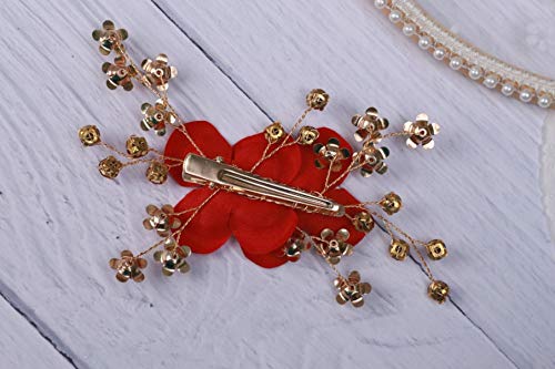 Sither Red Hair Clip for Bridal Floral Hair Comb for Women Wedding Hair Accessories for Bride Hair Clip Headpiece for Wedding Party Prom Gift - BeesActive Australia