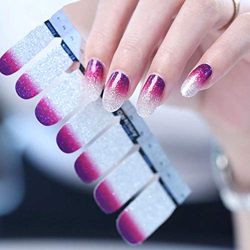 WOKOTO 8 Sheets Solid Color Adhesive Nail Art Stickers Tips With 1Pc Nail File Gradient Nail Wraps Decals Glitter Manicure Polish Strips Set KIT2 - BeesActive Australia