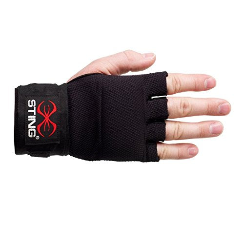 [AUSTRALIA] - STING Elasticized Quick Wraps Padded Inner for Kickboxing, MMA, and Muay Thai Black Small 