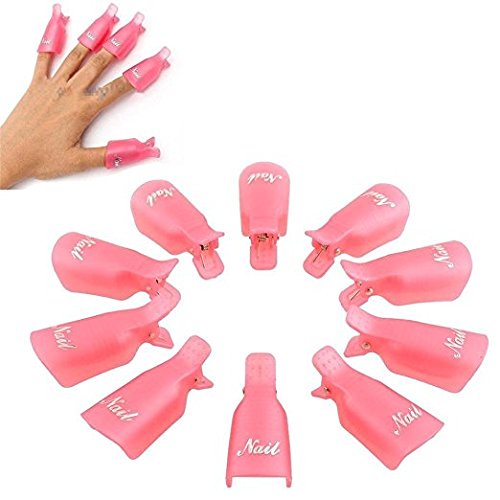 Onwon 10pc Professional Plastic Acrylic Nail Art Soak Off Cap Clip Uv Gel Polish Remover Wrap Cleaner Clip Cap Tool (Pink) - BeesActive Australia