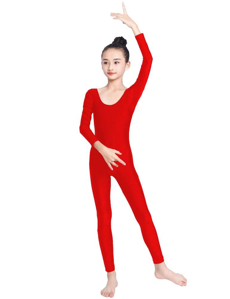 [AUSTRALIA] - OVIGILY Girls Kids Long Sleeve Dance Unitard Bodysuits Red X-Large 