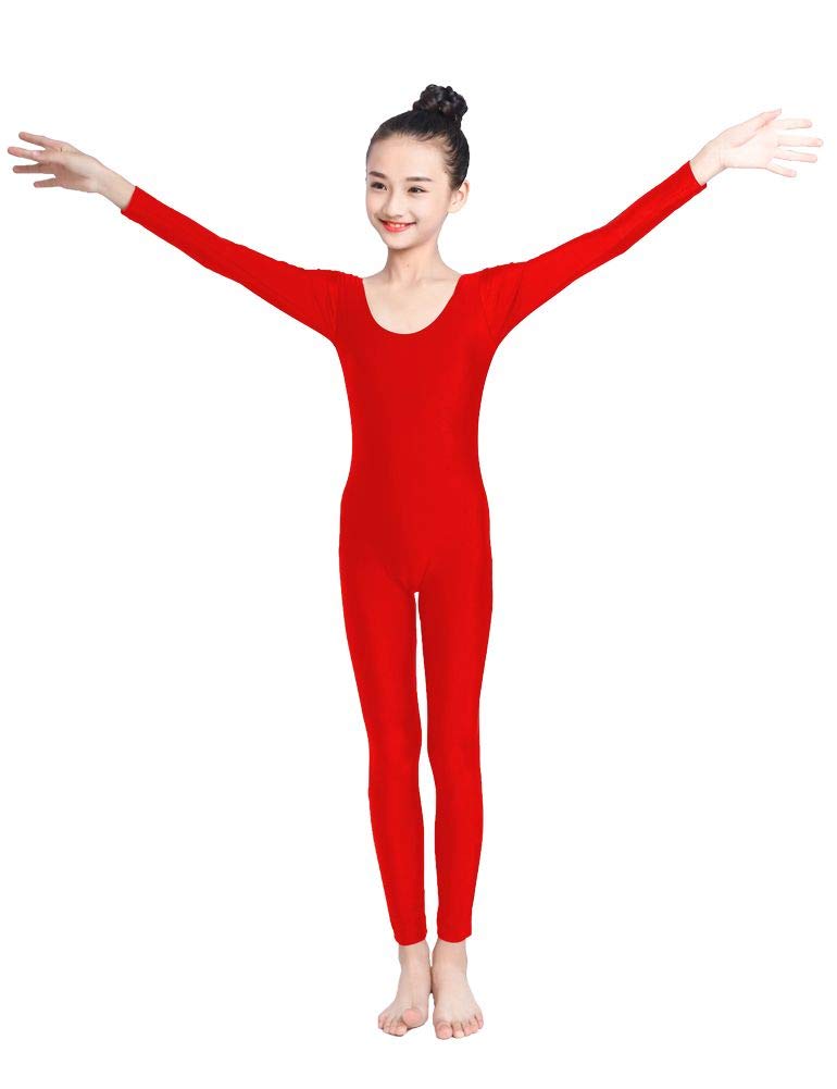 [AUSTRALIA] - OVIGILY Girls Kids Long Sleeve Dance Unitard Bodysuits Red X-Large 