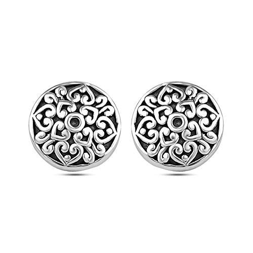 LeCalla Sterling Silver Jewelry Light-Weight Two-Tone Antique Stud Earrings for Women Big Round - BeesActive Australia