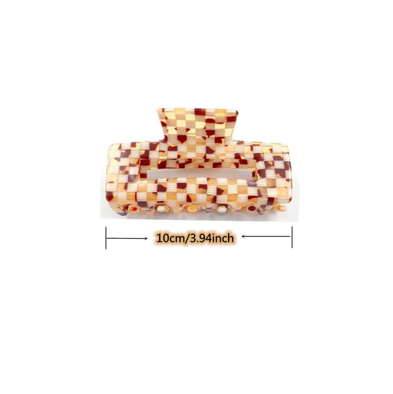Checkered Hair Claw Clips for Women Girls Fashion Hair Clips for Styling Claw Clamps Thick Hair Retro Rectangle Shape, YOEMAYUNER (1PC Large Size/Brown, 3.94inch) 1PC Large Size/Brown, 3.94inch - BeesActive Australia