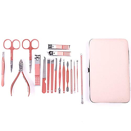 Manicure Set Pedicure Set 18 in 1 Manicure Set Professional Manicure Kit Nail scissors Grooming Kit with Leather Travel Case Pink - BeesActive Australia