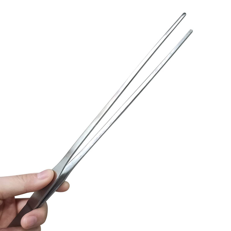 2 Pcs Feeding Tongs, Aquarium Tweezers Stainless Steel Straight and Curved Tweezers Set 27cm/10.6 inches Aquascaping Tools for Hold Worms, Reptiles, Lizards, Bearded Dragon (Silver) - BeesActive Australia