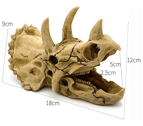 Aquarium Decorations Dinosaur Triceratops Skull Décor, Resin Made Skull Model for Reptiles Hideout, Fish Aquarium Accessories, Home Bar Décor Small - BeesActive Australia
