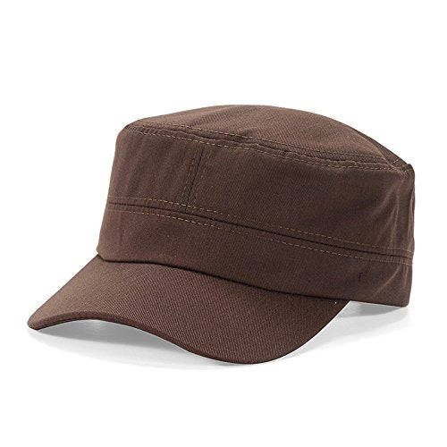 LERTREE 2Pcs Adjustable Unisex Flat Top Twill Classical Baseball Cap Military Hat 22-23.6 in Cadet Cap Coffee+white - BeesActive Australia