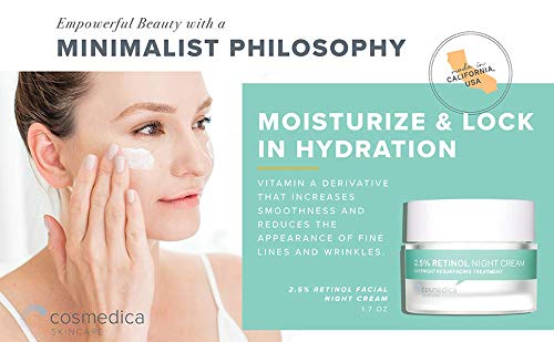 Cosmedica Skincare Retinol Night Cream - Daily Moisturizing Facial Lotion Night Cream. The best Retinol Cream with Vit A and Hyaluronic Acid to target skin concerns from Acne to Wrinkles (1.7oz) - BeesActive Australia