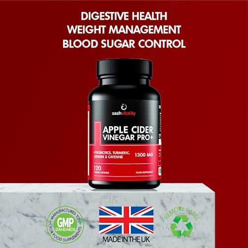 Raw Apple Cider Vinegar Complex 1300MG with Turmeric, Ginger, Probiotics 200 Billion & Prebiotics, Cayenne Pepper, Turmeric, Ginger, Black Pepper & Flaxseed - 120 Vegan Certified Capsules | UK Made - BeesActive Australia