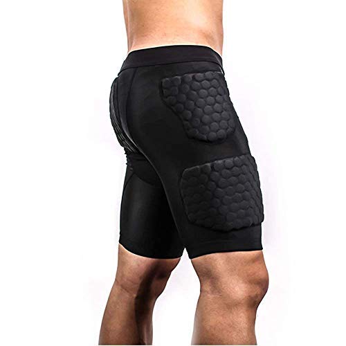 DGXINJUN Men Padded Compression Short Sports Shorts Protective Thigh Hip Protector Pads Support for Adult Football Basketball Paintball Rugby Training Cycling (Size M) - BeesActive Australia