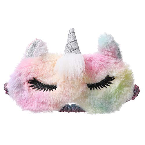 Cute Fluffy Faux Fur Unicorn Cartoon Animal Sleeping Sleep Mask Eye Shade Cover Funny Eye Mask for Sleeping Women Girls Kids - BeesActive Australia