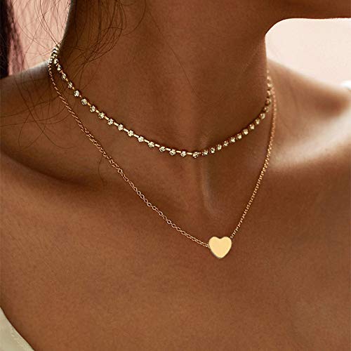 Hannah Boho Heart Layered Necklaces Gold Rhinestone Pendant Choker Necklaces Chain Jewelry for Women and Girls - BeesActive Australia