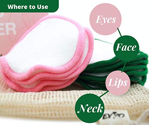 EVXO's Reusable Organic Makeup Remover Pads (16 Pack) with Laundry Bag Included - Bamboo Microfiber Washable Cloth for Eye and Skin Cleaning and Toner Application - BeesActive Australia