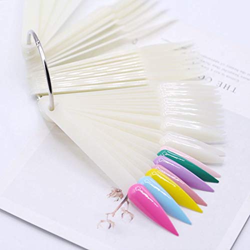 2 Sets 100 Tips Fan Shape Plastic Nail Art Tips Display Polish Board Display Practice Sticks with Metal Split Ring Holder (Clear Color) Clear Color - BeesActive Australia