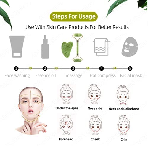Jade Roller for Face and Gua Sha Set Beauty Cosmetic Facial Skin Roller Massager Tool Natural Green Jade - BeesActive Australia