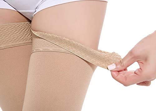 TOFLY® Thigh High Compression Stockings Opaque, 1 Pair, Firm Support 20-30 mmHg Gradient Compression with Silicone Band, Footless Compression Sleeves, Treatment Swelling, Varicose Veins, Edema. XXL 20-30mmhg Beige - BeesActive Australia