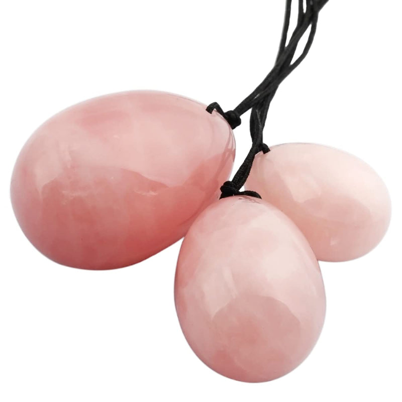 Shanxing Rose Quartz Yoni Eggs Set of 3, Predrilled, with Unwaxed String, Massage Stone for Women to Train Pelvic Muscles Kegel Exercise - BeesActive Australia