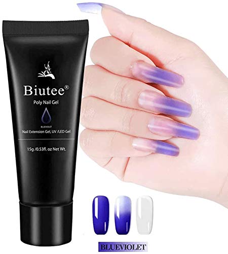 Biutee Poly Nail Gel Kit 2Pcs Deeppink Blueviolet Temperature Color Changing Gel + 3Pcs Red Light Pink Clear Nail Extension Gel + 2Pcs Purple Silver Glitter Nail Gel All In One Manicure Set E.7 colors poly gel - BeesActive Australia