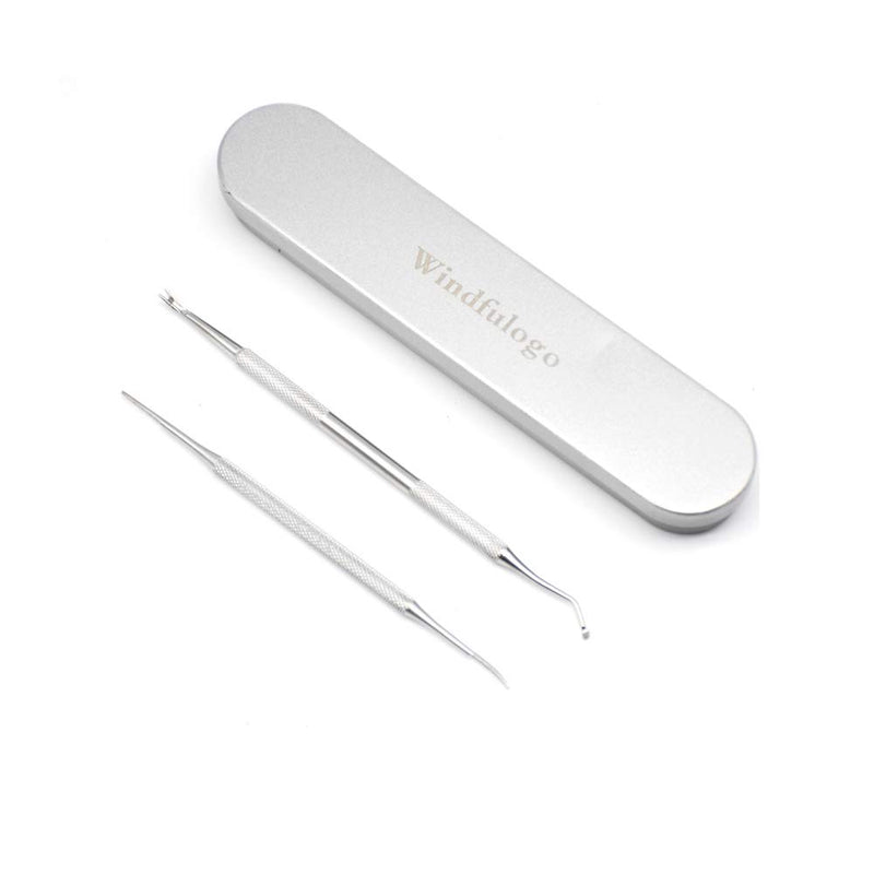 Windfulogo 2Pcs Stainless steel Ingrown Toenail Tools Lifter and File for Toenail and Nail With Silver Case - BeesActive Australia