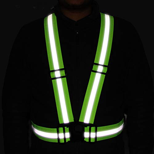 SGHVLU Running Reflective Vest 2 Pieces ElasticAdjustable ReflectiveVest with4 High-Visibility ReflectiveBelts Fluorescent Green + Pink - BeesActive Australia