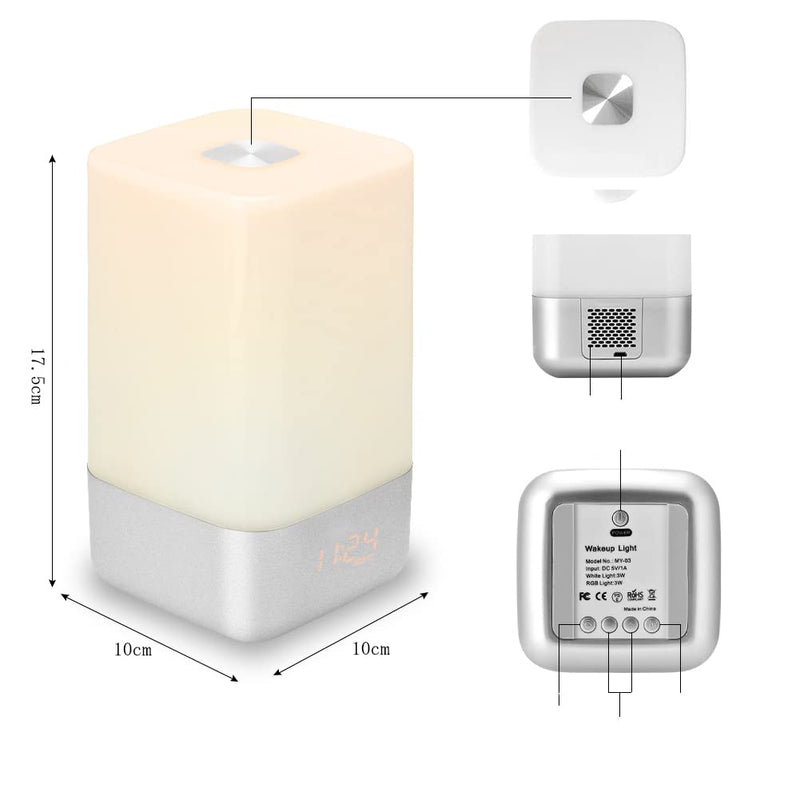 Fdit Wake-Up Light Alarm Clock Sunrise Simulation Bedside Lamp with 5 Natural Sounds Night Light White - BeesActive Australia