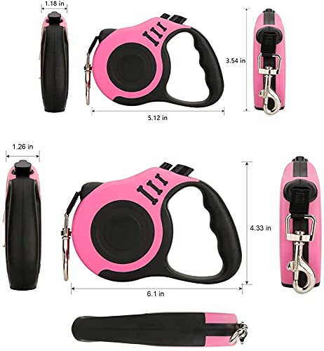 Retractable Dog Leash, Pet Walking Leash with Anti-Slip Handle, Strong Nylon Tape, Tangle-Free, One-Handed One Button Lock & Release, Suitable for Small/Medium Dog/Cat, 16 ft, Pink. - BeesActive Australia