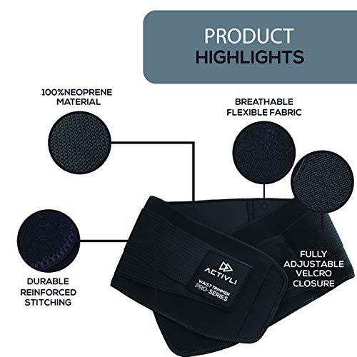 ACTIVLI Waist Trimmer Lumbar Support Belt for Men & Women - A Perfect Stretchable and Breathable Stomach Slimmer (Black, S-M) - BeesActive Australia