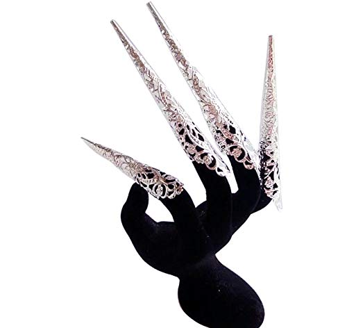 Wowlife Silver Tone Floral Fingertip Nail Sharp Claw Jewelry Finger Claw Cosplay Accessories 5Pieces Sliver - BeesActive Australia