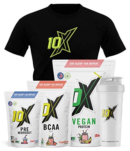 10X Athletic Vegan Protein, Nut Free, Sugar Free, Plant Based, Dairy Free, Gluten Free, Various Flavours , 580g (Strawberry Banana) Strawberry Banana 580 g (Pack of 1) - BeesActive Australia
