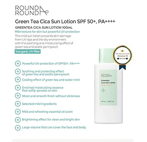 ROUND AROUND Greentea Cica Sun Lotion 100ml, SPF50+ PA++++ ROUND A’ROUND - BeesActive Australia