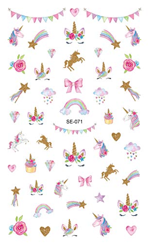 WOKOTO 6 Sheets Nail Adhesive Stickers With 1Pcs Tweezers kit Unicorn Image Nail Decals 3D Tips Manicure Sticker Kit For Girls Women - BeesActive Australia