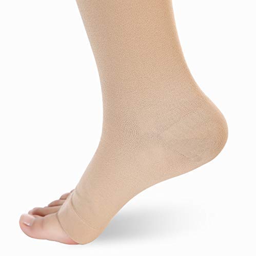 Leotruny Women Men 20-30 mmHg Support Open Toe Thigh High Compression Stockings C01-beige Small (1 Pair) - BeesActive Australia