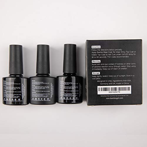 Beetles Gel Nail Polish Base No Wipe Top Coat - Matte Gel Top Coat and Shine Top Gel Base Set Gel Polish Matte Shine Effect Long Lasting DIY Home Soak Off LED Light Nail Lamp, 7.5ml Each Bottle - BeesActive Australia