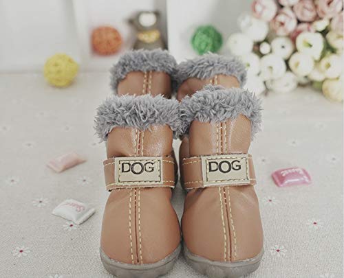 PIHAPPY Warm Winter Little Pet Dog Boots Skidproof Soft Snowman Anti-Slip Sole Paw Protectors Small Puppy Shoes 4PCS S Brown - BeesActive Australia