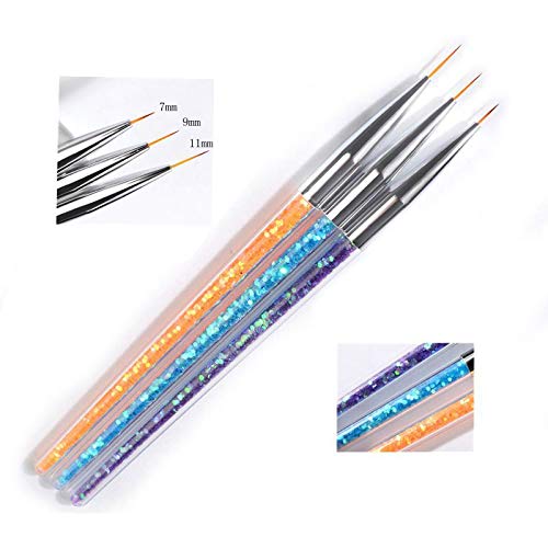 BNP 3Pcs/set Nail Art Line Brush Glitters Acrylic Ultra-thin Liner Drawing Painting Pen Flower Stripes Nail Art Manicure Tools - BeesActive Australia