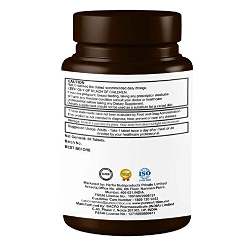 Pure Nutrition Safed Musli Root Extract 500mg (Asparagus Adscendens 40% Saponins) - 60 Veg Tab - Non GMO | Gluten Free - BeesActive Australia
