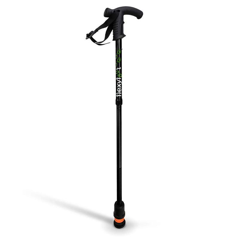 Flexyfoot Shock Absorbing Derby Handled Folding Walking Stick | Improved Comfort, Improved Grip, Improved Safety Black - BeesActive Australia