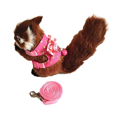 Wontee Small Pet Harness Vest and Leash Set with Bowknot and Bell Decor for Gerbil Guinea Pig Squirrel Kitten Outdoor Walking S Pink Star - BeesActive Australia