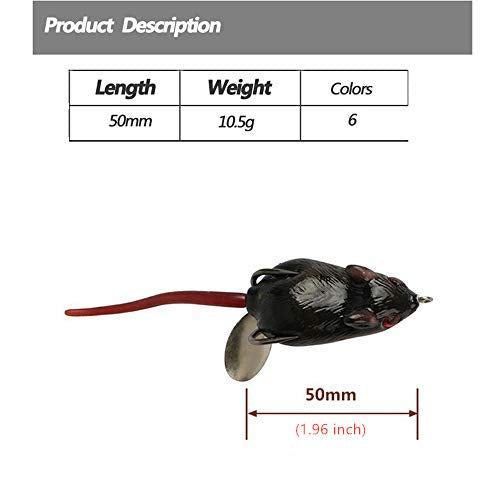 [AUSTRALIA] - 6pcs Mouse Artificial Topwater Lures Baits, 3D Mice Fishing Lure Kit for Bass Snakehead, Freshwater Soft Bait 