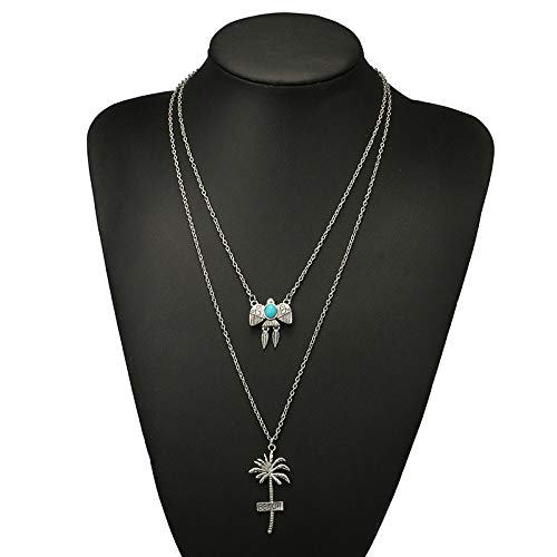 Funyrich Boho Layered Tree Necklace Chain Sliver Turquoise Necklaces Pendant Jewelry for Women and Girls - BeesActive Australia