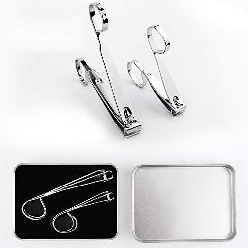 KRISMYA Nail Clippers,EZ Grip Nail Clipper Set,Carbon Steel Fingernail and Toenail Clippers for Seniors Long handle with Metal Case for Women and Man - Set of 2 (Small and Large) Silver 1 - BeesActive Australia