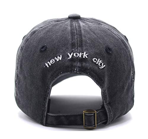 Baseball Hat New-York Distressed-Adjustable-Strapback - Washed Twill Dad Hat Unisex Black - BeesActive Australia