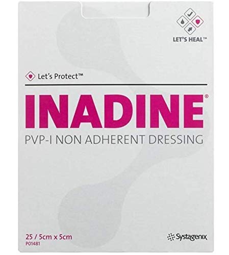 Inadine 5cm x 5cm x25 Non-Adherent Wound Dressings, Povidone-Iodine, Antimicrobial 25 Count (Pack of 1) - BeesActive Australia