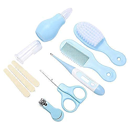 Fdit 8 in 1 Baby Grooming Kit Infant Manicure Care Set Baby Manicure Set Including Nail Clipper Safety Scissors Hair Brush Nail File(Blue) Blue - BeesActive Australia