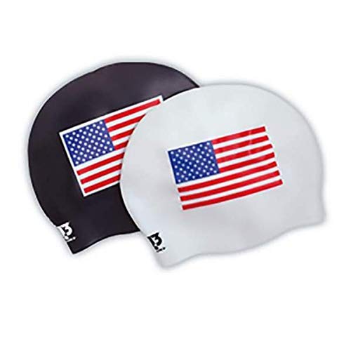 A3 Performance American Flag Swim Cap - Non-Wrinkle Silicone USA Flag Cap - American Flag - Represent The USA - Comfortable Swimming Caps for Men, Women, Adults White - BeesActive Australia