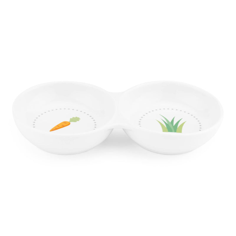 Navaris Double Food Bowl for Small Animals - Ceramic Food Bowls for Rabbits, Guinea Pigs, Small Pets - Rabbit Water Dish - Carrot and Grass Design - BeesActive Australia