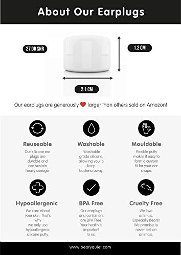 Beary Quiet Silicone Ear Plugs for Sleeping and Noise Cancelling 6 Pairs Free Case Custom Fit Soft Mouldable Earplugs - BeesActive Australia