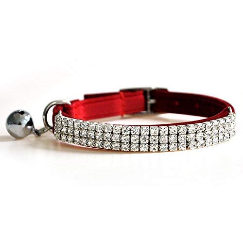 DAIXI Adjustable Cat Collar Soft Velvet Safe Collars Bling Diamante with Bells Red - BeesActive Australia