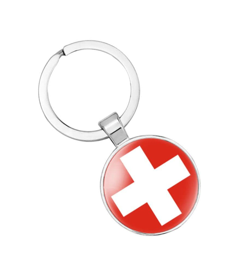 vmcoatdu Switzerland National Flag Key Chain Keyring Gift Men Women Keychain Stainless Steel and Inlaid Glass Materials - BeesActive Australia